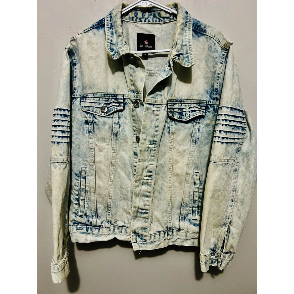 VTG Y2K SOUTHPOLE TRUCKER JACKET MEN'S SIZE L DENIM ACID WASH COTTON